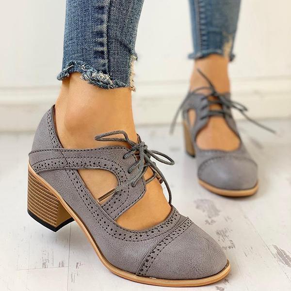 lace up cut out chunky heels