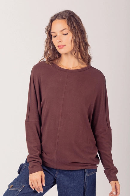 Life's A Box Of Chocolate Dolman Sleeve Oversized Comfy Knit Top