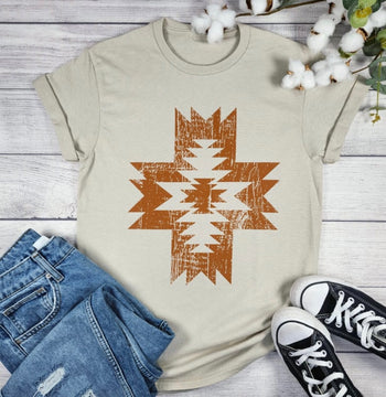 Cream & Rust Aztec Distressed Comfy Tee