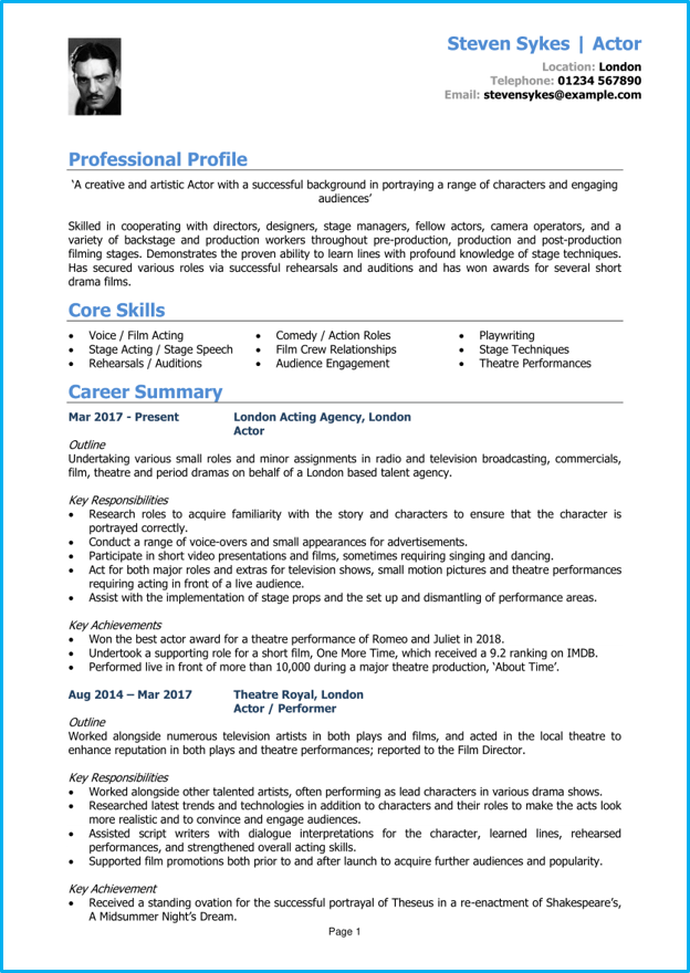 Acting Cv Example Cv Writing Guide Land The Parts You Want