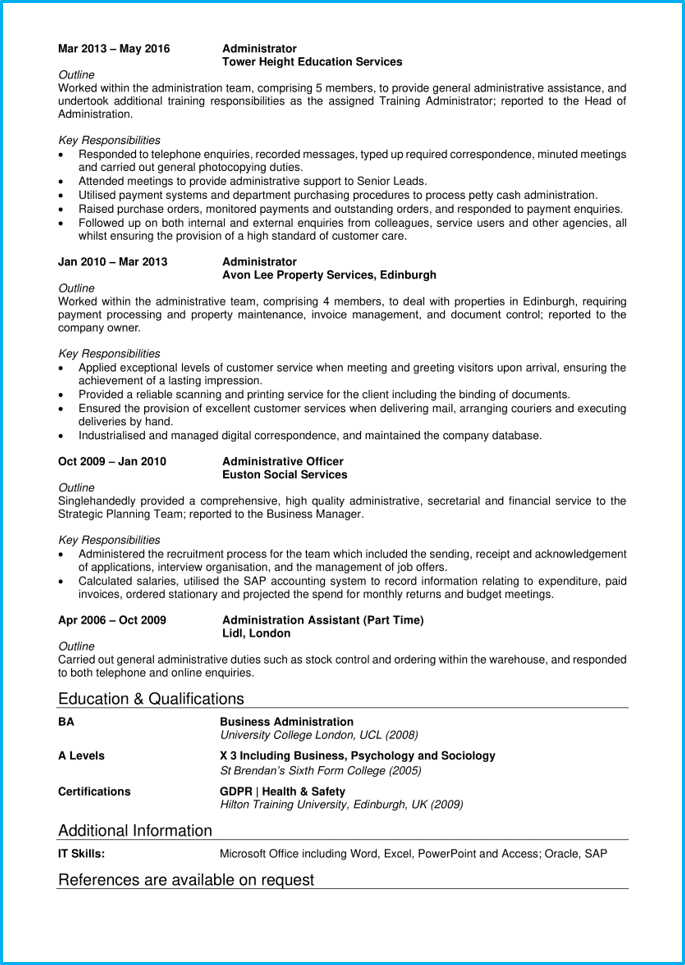 Administrator Cv Example Writing Guide And Cv Template