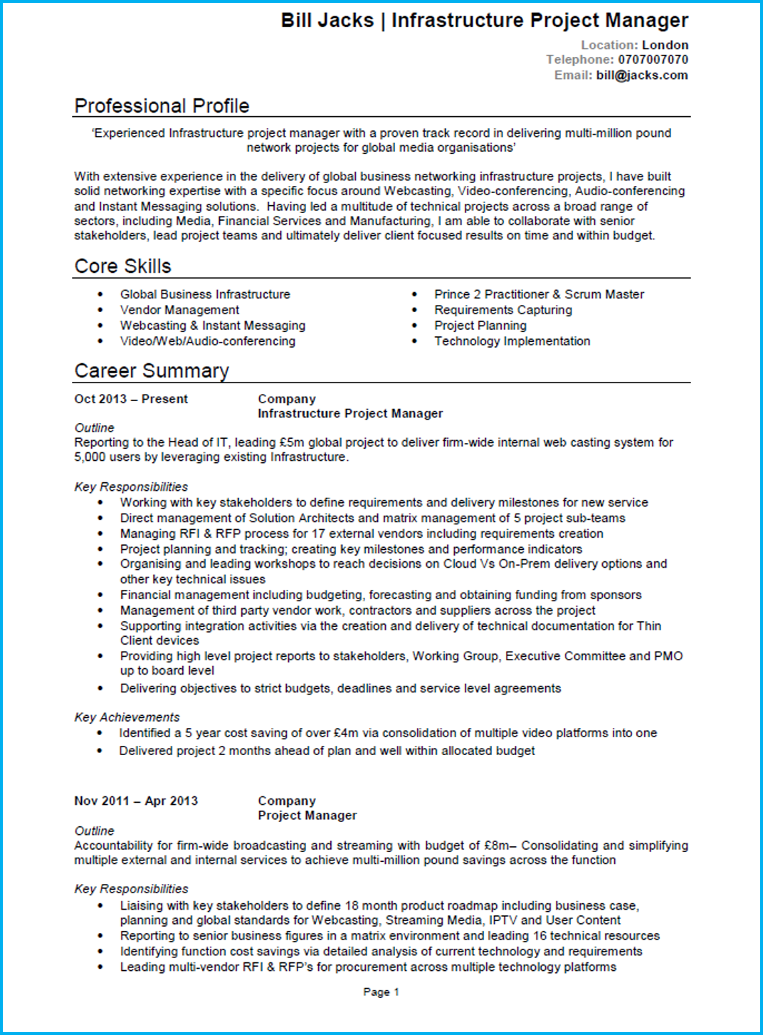 Project Manager Cv Example Cv Template And Writing Guide