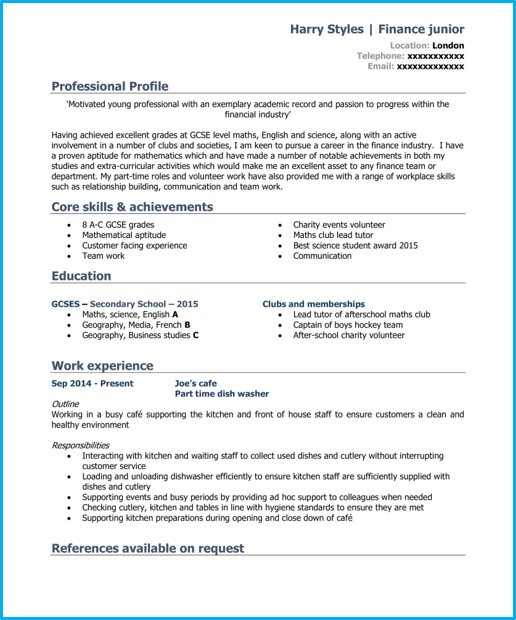 Cv Template For 16 Year Old Kick Start Your Career