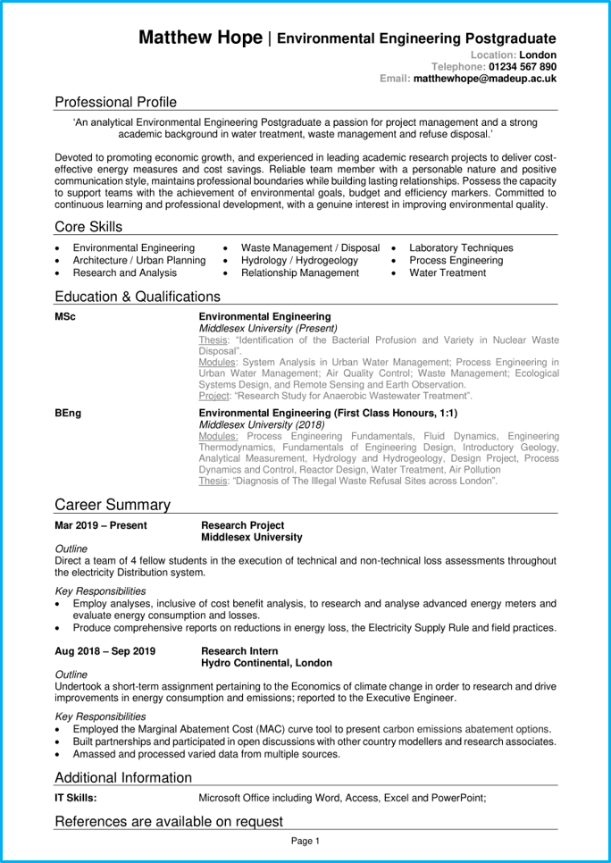 science phd cv example