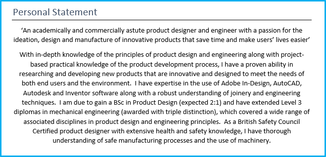 personal statement cv examples