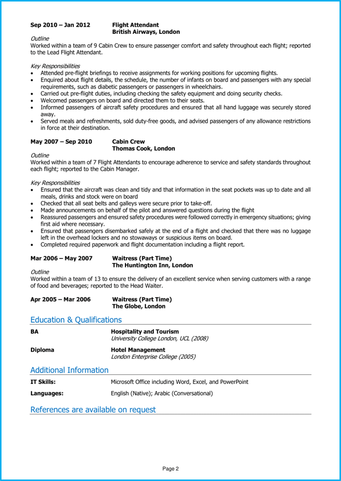 Cabin Crew Cv Example Guide Land Top Airline Jobs