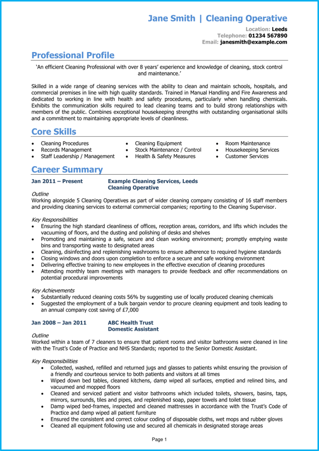 Cleaner Cv Example And Writing Guide Get Noticed By Employers