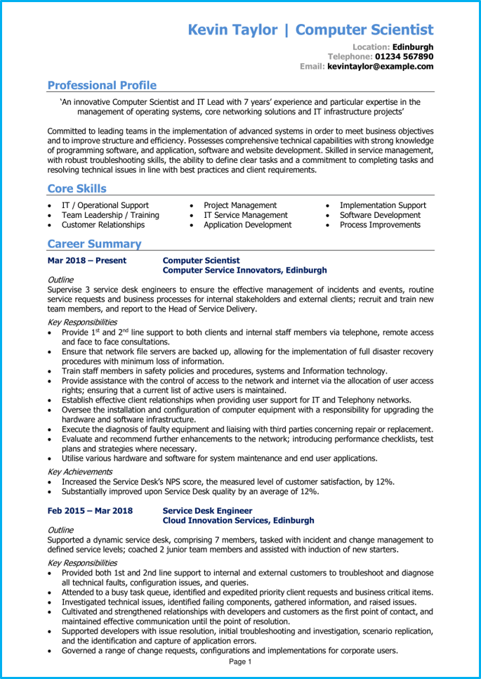 Computer Science Cv Example Step By Step Writing Guide Get Hired