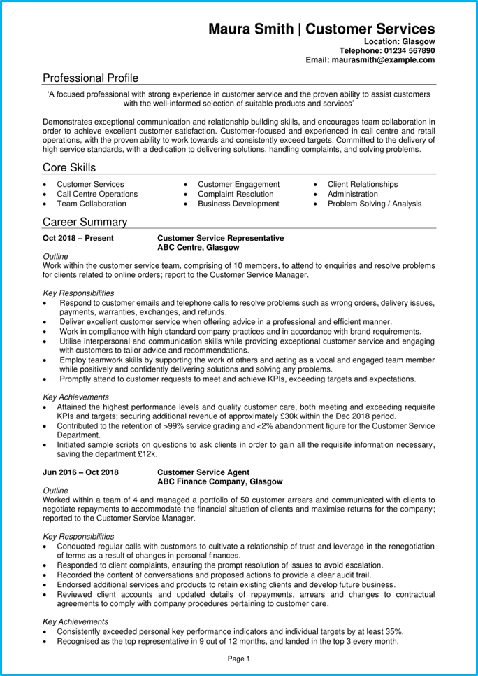 Customer service CV example with writing guide and CV template