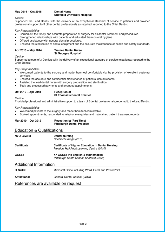 Dental Nurse Cv Example + Writing Guide [Get Hired Fast]
