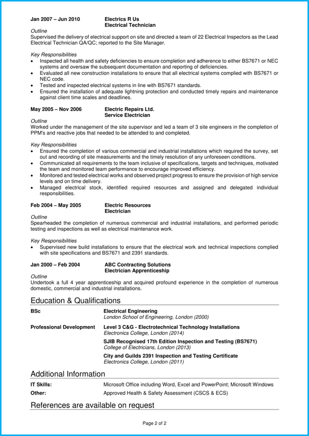 personal statement cv electrician