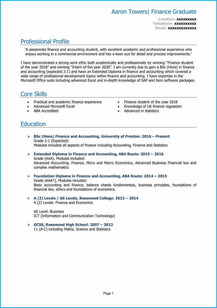 personal statement for banking and finance cv