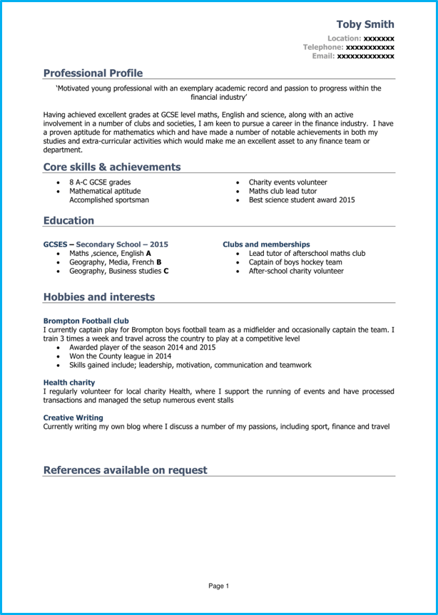 personal statement cv for 16 year old