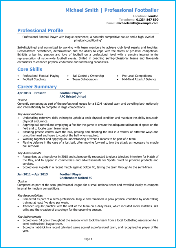 Footballer Cv Example Cv Writing Guide Get Noticed By Agents