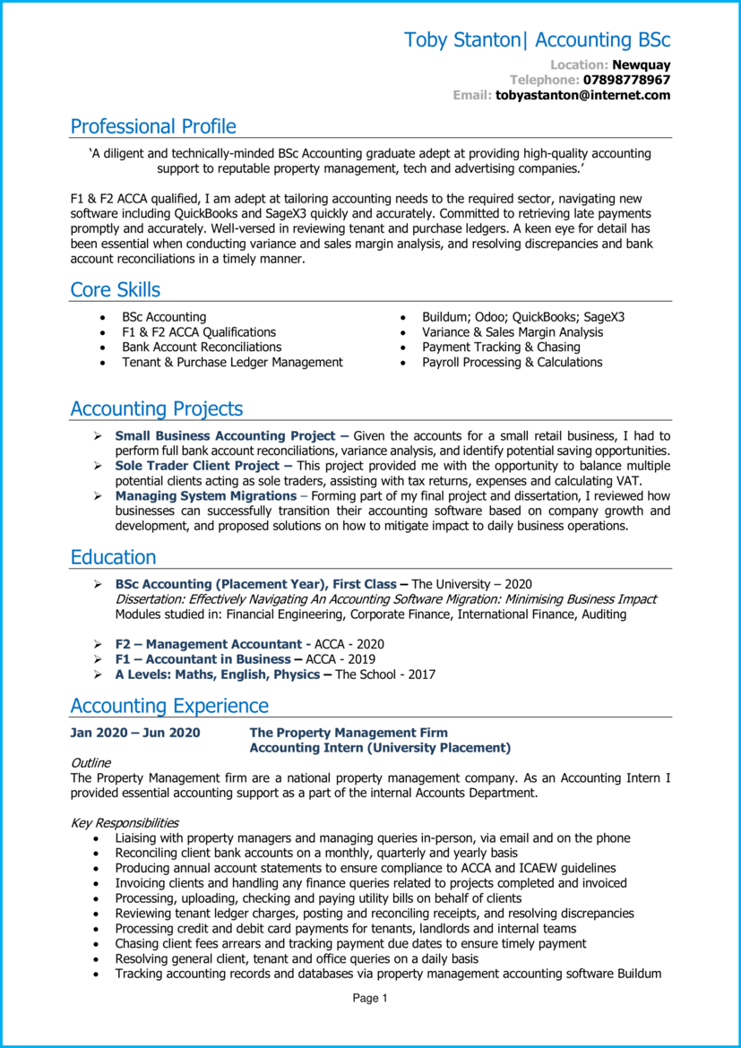 resume sample accounting fresh graduate