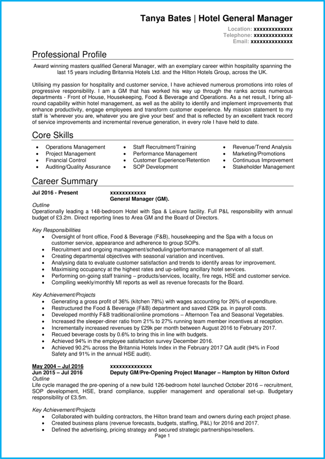 resume summary statement examples hospitality