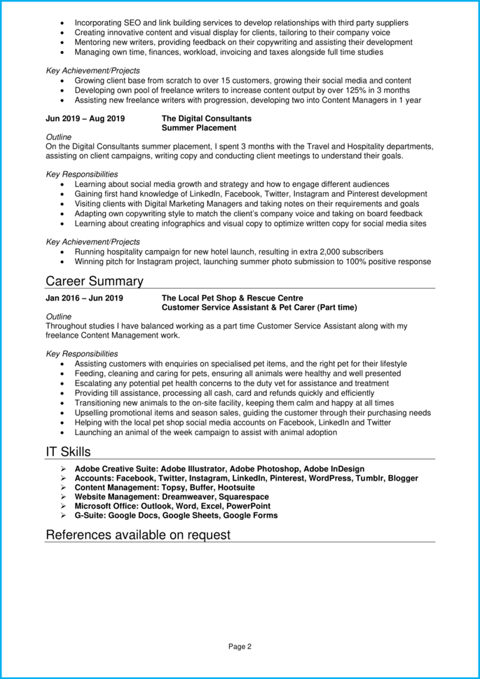 cv personal statement internship