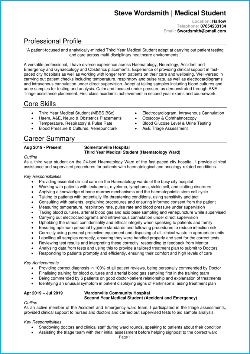 bmj medical cv writing skills