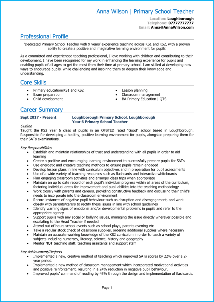 Teacher Cv Examples Writing Guide Get Hired Quick