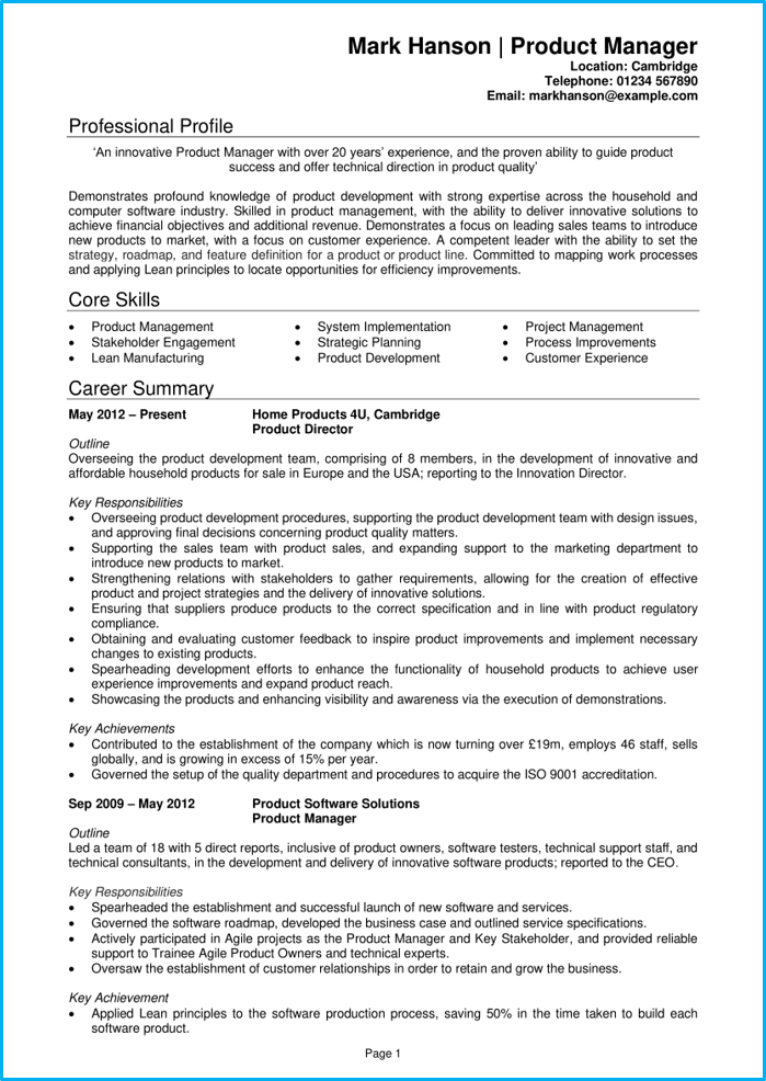 Product Manager Cv Example Writing Guide Land The Top Roles
