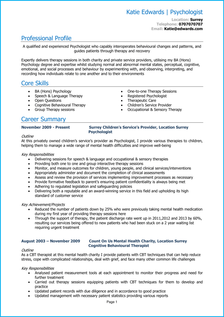 personal statement cv psychologist