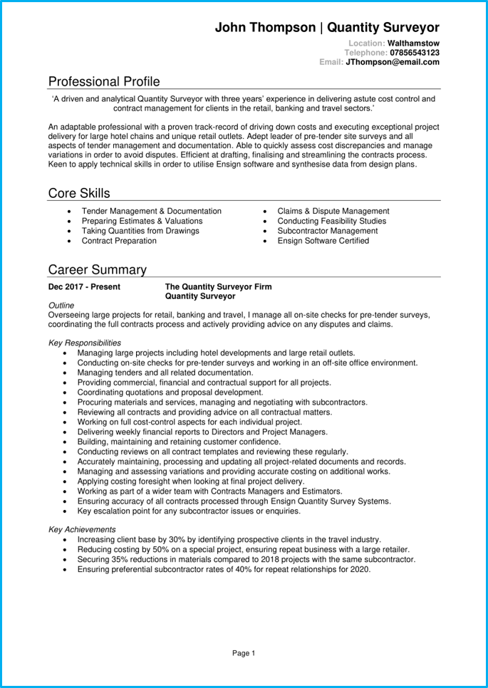 assistant quantity surveyor personal statement