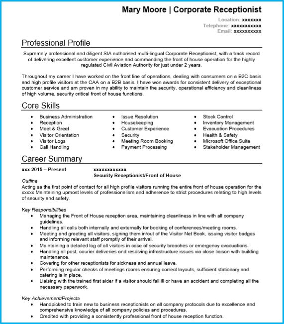 Receptionist Cv Example With Writing Guide And Cv Template