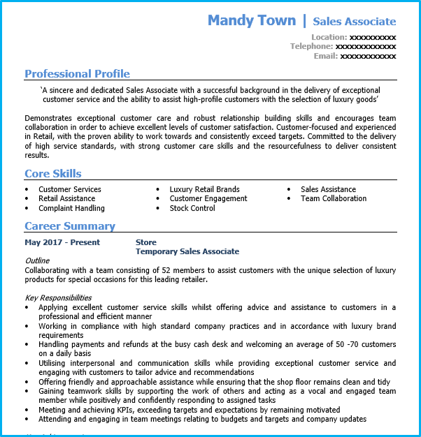 resume sample for sales assistant