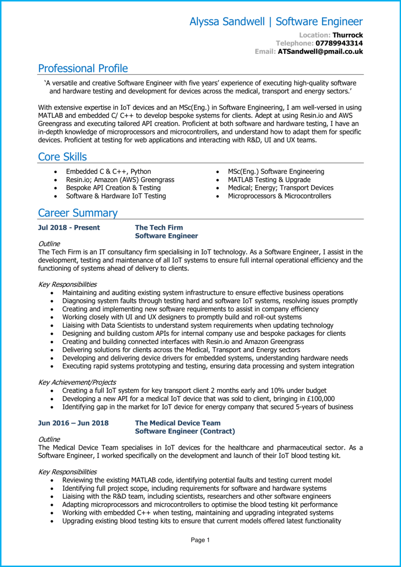 Software engineer CV example + guide Win those jobs