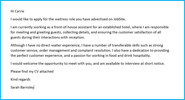 cover letter for waiting staff no experience
