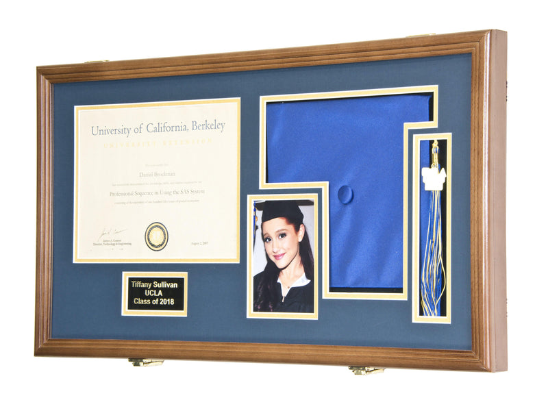 Large Diploma, Graduation Tassel, and Cap Display Cabinet (w/ Custom M