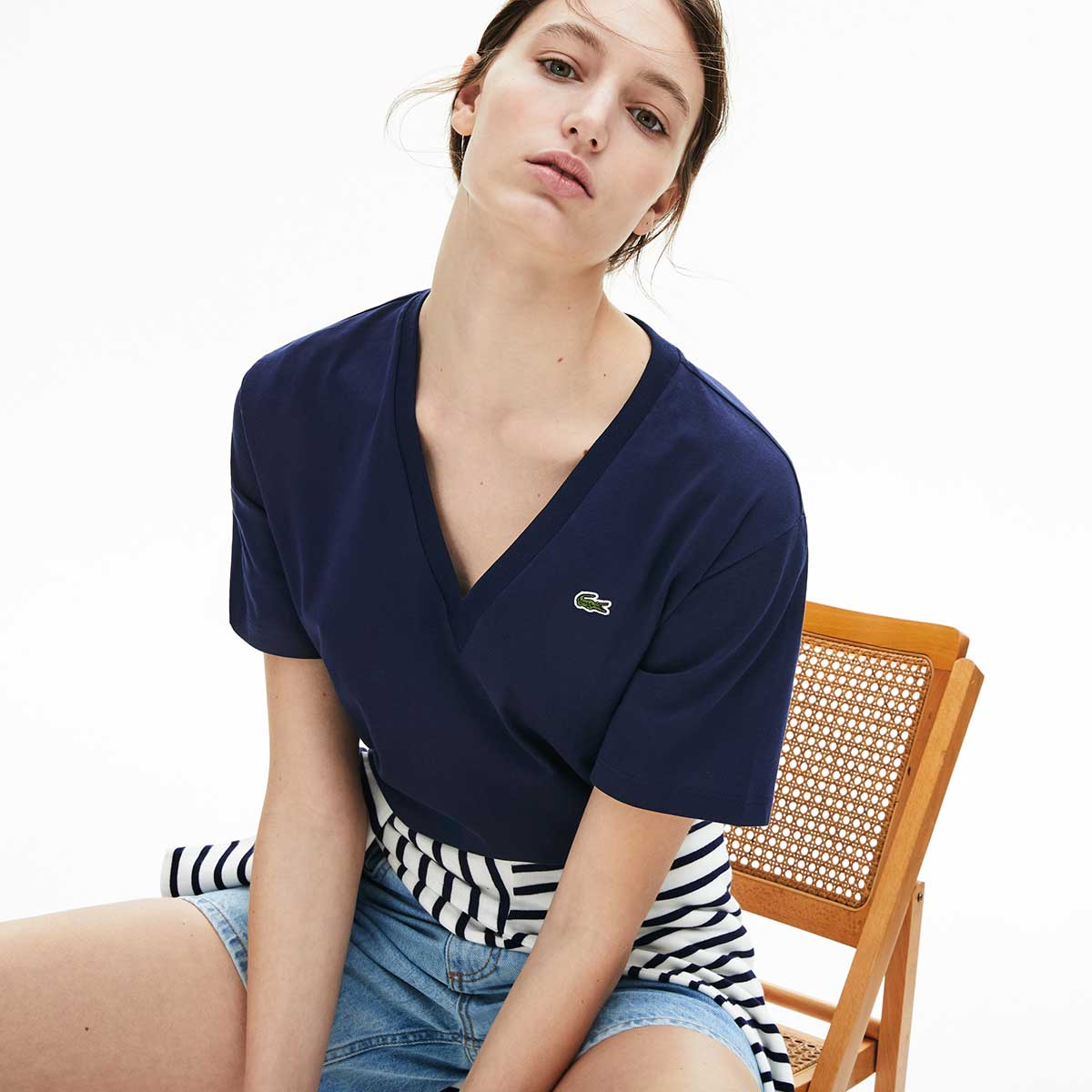 Lacoste Women’s V-Neck Premium Cotton T-shirt – Levisons