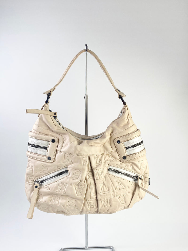 L.A.M.B Cream Stitch Detail Leather Shoulder Bag