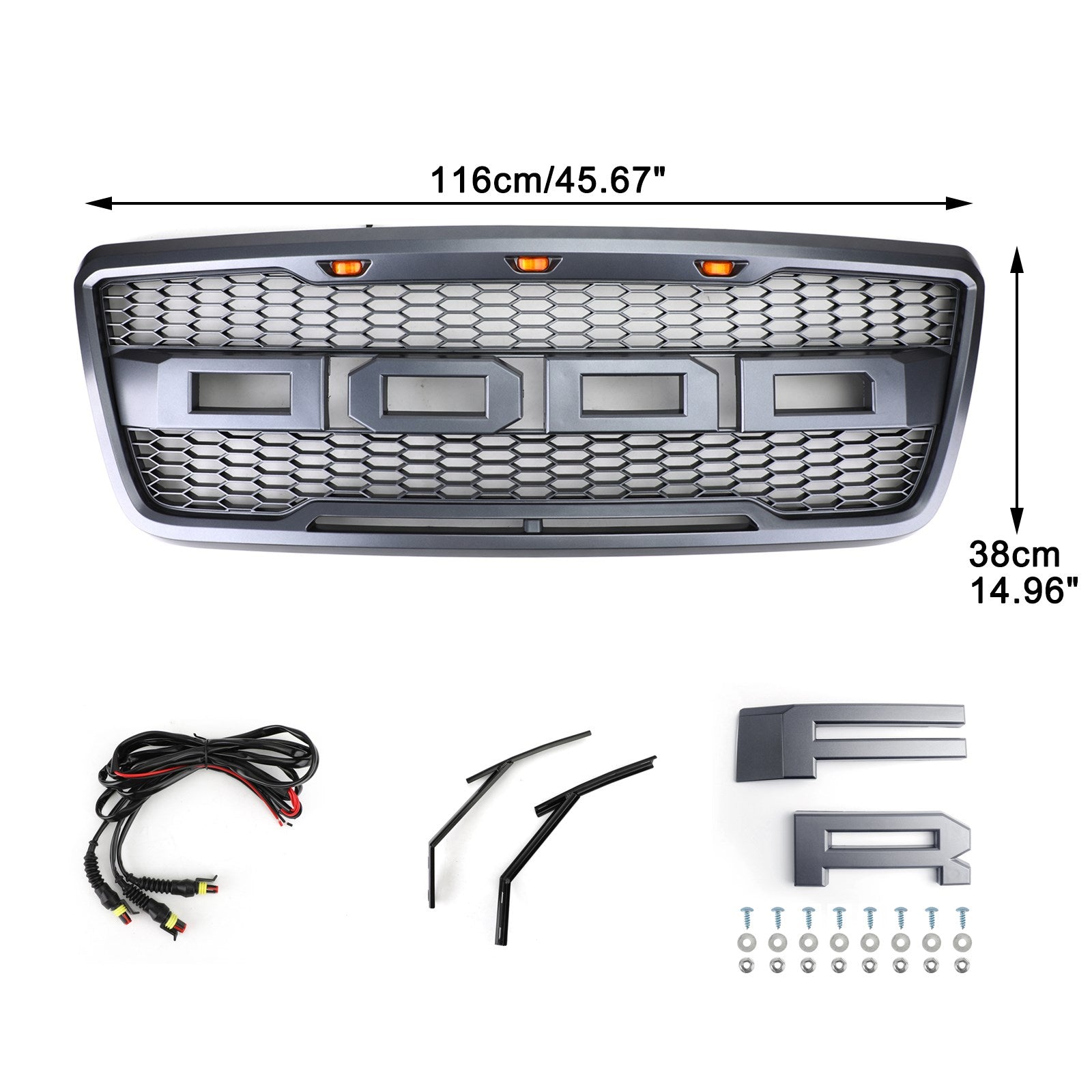 F150 2004-2008 Ford Front Mesh Hood Grill Replacement Grille Raptor Style With LED Generic