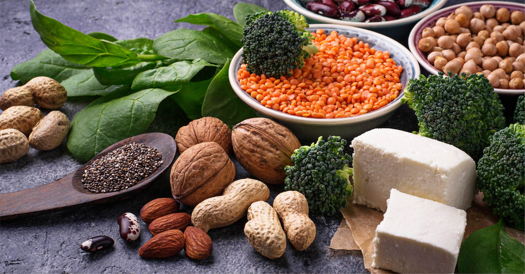 Vegan diet plan with plant-based foods and ingredients