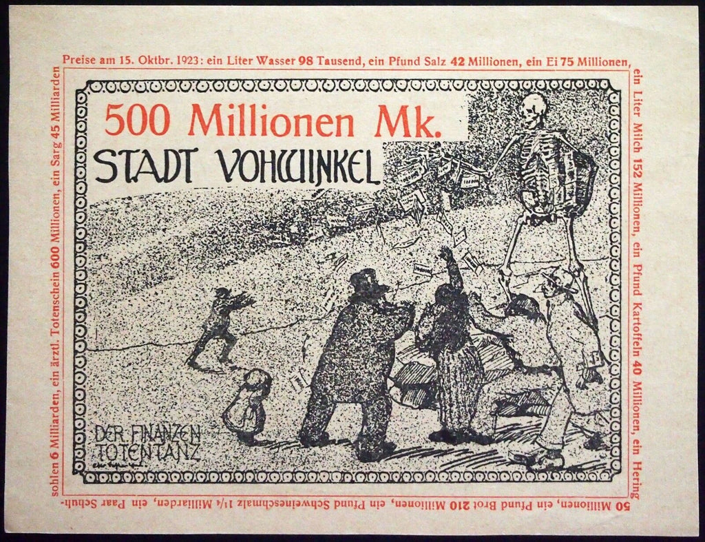 Vohwinkel 1923 Rare Specimen Test Print Death Dance 100 Million Mk N Notgeld Market
