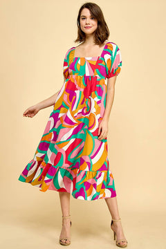 Printed Square Neck Dress