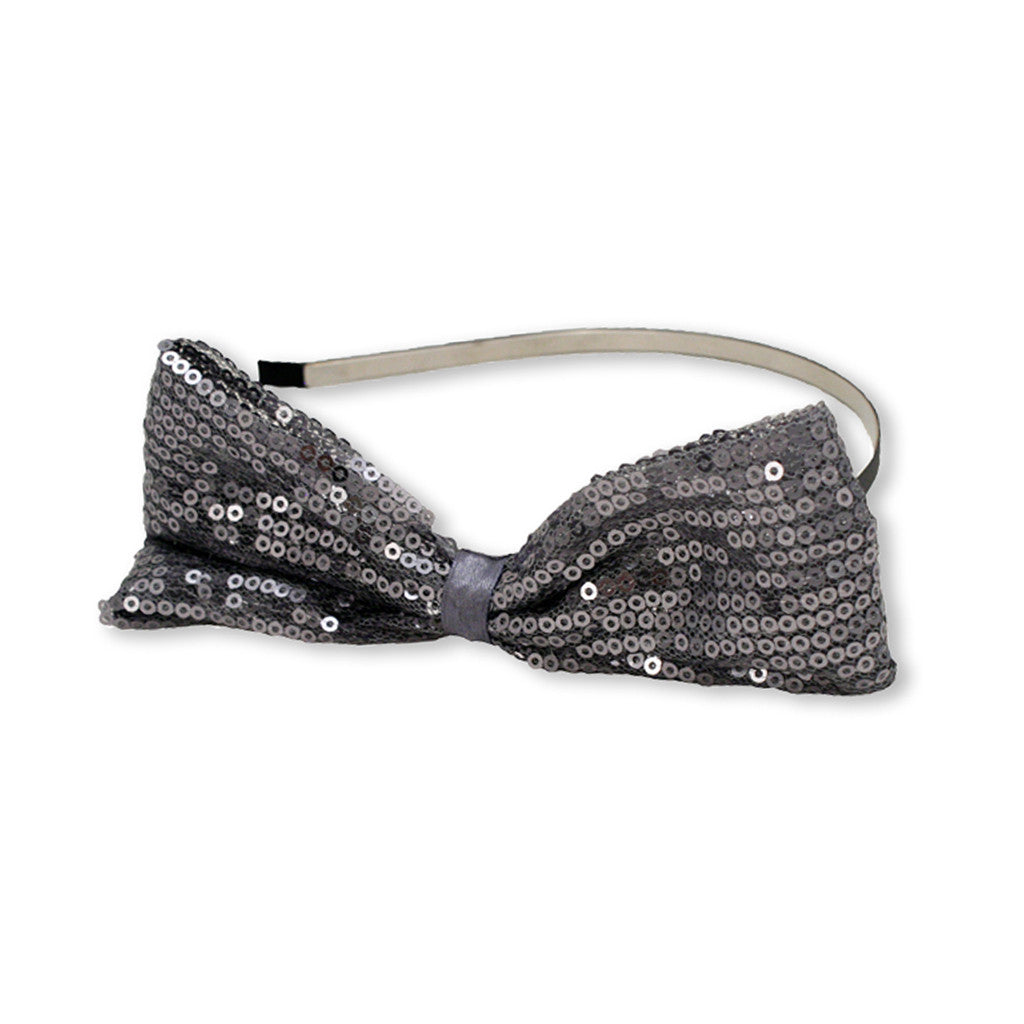 Satin Headband With Sequin Bow - Gunmetal | Mia Beauty