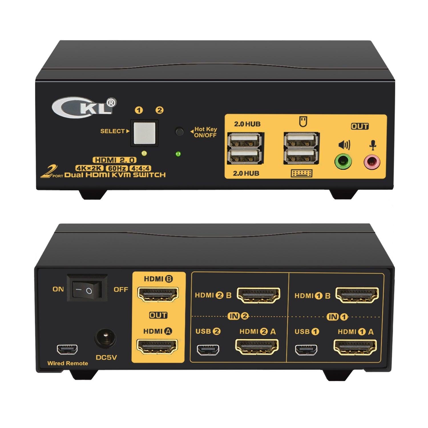 4 Port KVM Switch Dual Monitor HDMI 4K 60Hz for 4 Computers 2 Extended