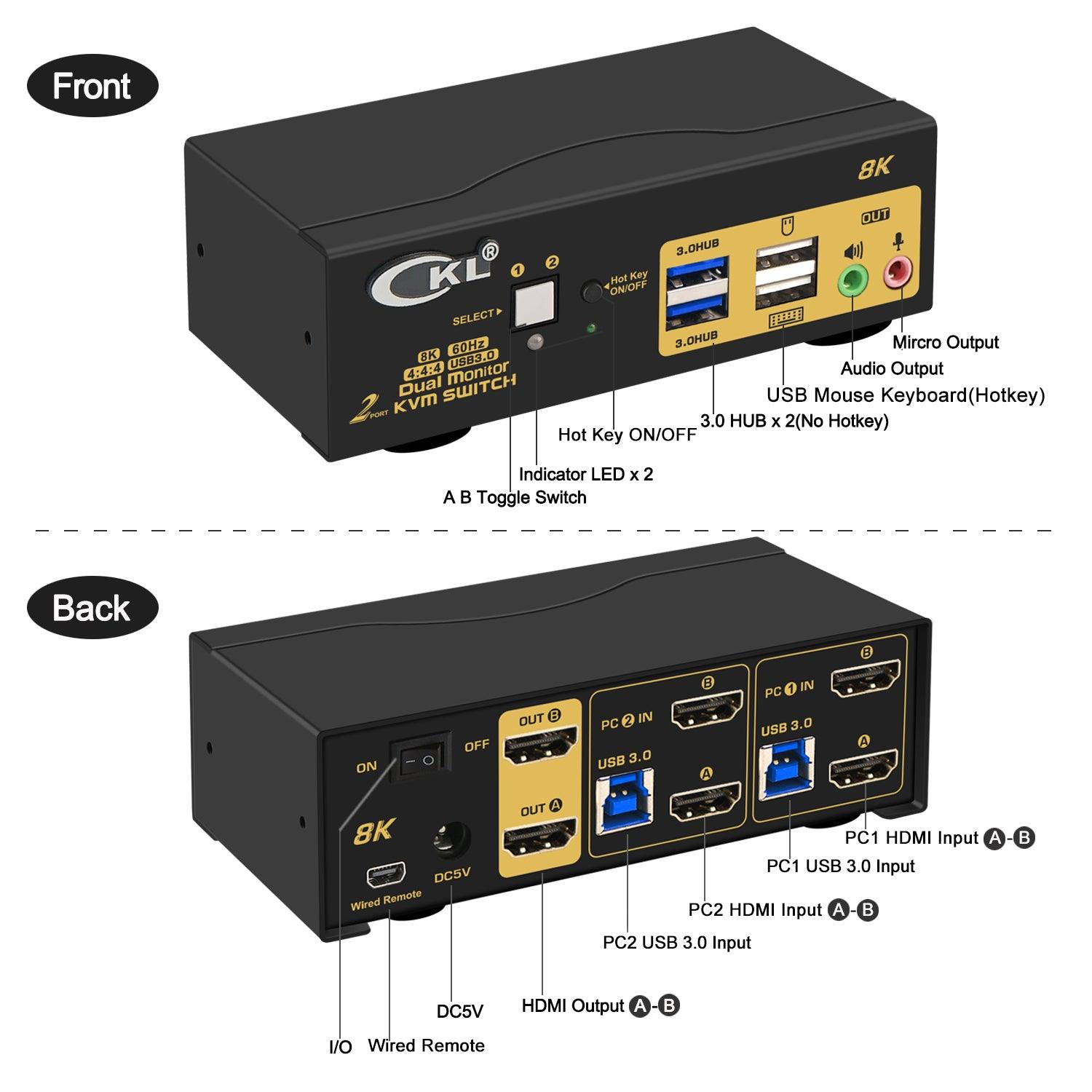 2-Port Dual-Monitor DisplayPort KVM Switch, 4K 60Hz, 2x USB 5Gbps Hub  Ports, 2x USB 2.0 HID Ports, Hotkey and Push-Button Switching, TAA  Compliant 