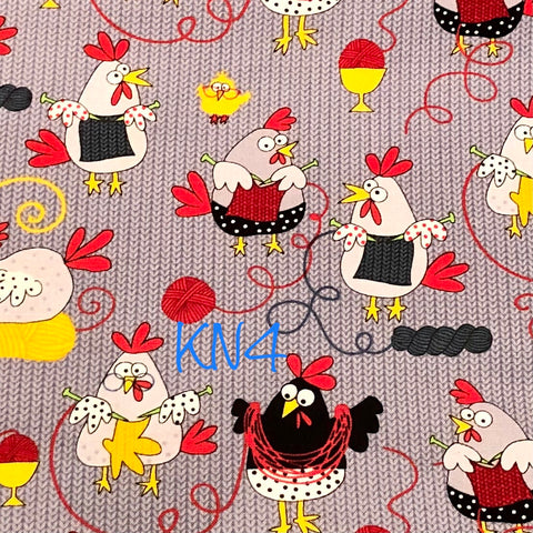 knitting chickens on grey