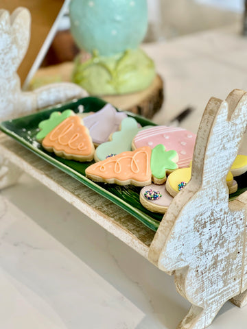 Easter cookies on rabbit tray