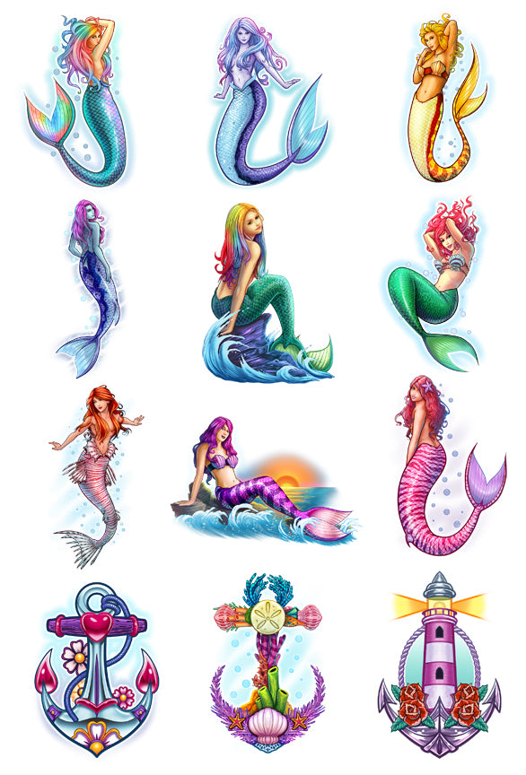 Intoy 12 Pack Mermaid Temporary Tattoos Waterproof Body Art Stickers for  Women Kids Girls and Models  Amazonin Beauty