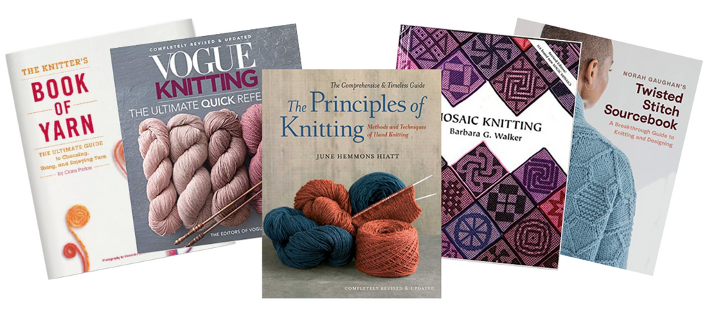 line up of knitting books which are our picks for must have knitting books.