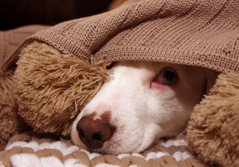 Dog Hiding Under a Brown Blanket