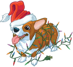 Cartoon Corgi Wrapped in Christmas Lights