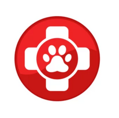 Dog Paw on White Cross with Red Background