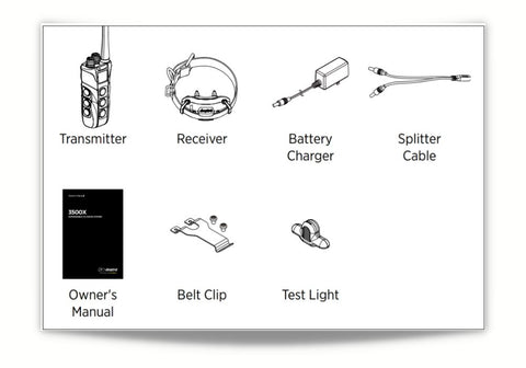 Dogtra 3500X Illustration of Package Inclusions