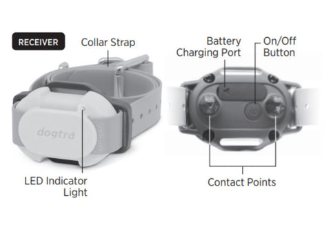 Dogtra CUE Receiver Collar with Parts Labeled