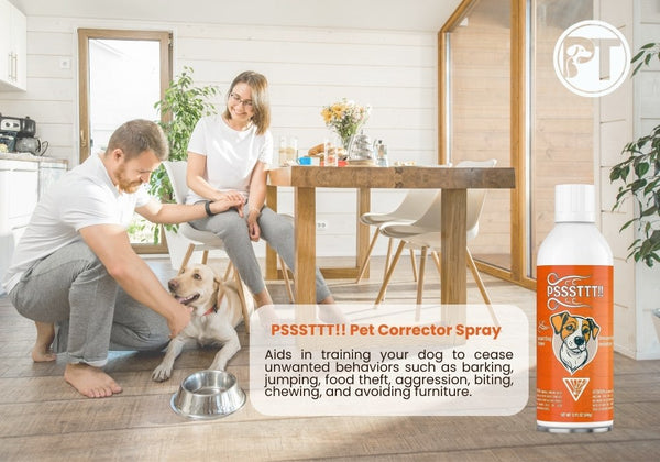 PSSSTTT!! Pet Corrector Spray Can with Happy Fur Parents and Dog